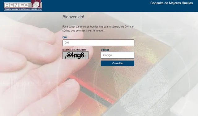En este portal podrás verificar cuáles son tus mejores huellas. Foto: Reniec En este portal podrás verificar cuáles son tus mejores huellas. Foto: Reniec