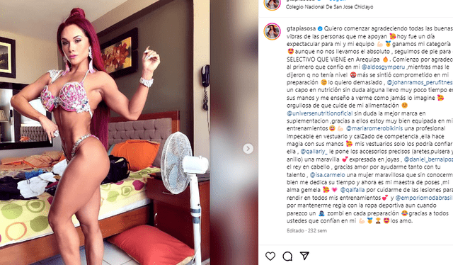 Génesis Tapia compartió con sus seguidores su faceta como fisicoculturista, en 2019. Foto: Génesis Tapia/Instagram Génesis Tapia compartió con sus seguidores su faceta como fisicoculturista, en 2019. Foto: Génesis Tapia/Instagram