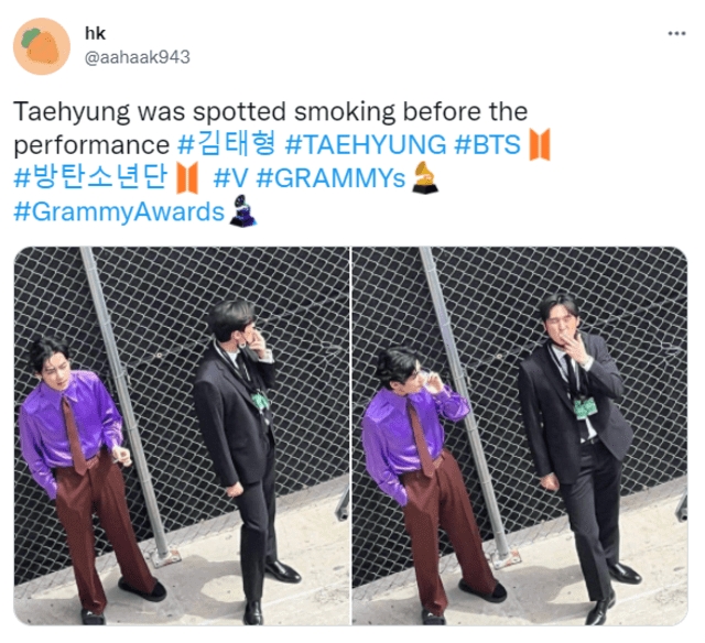 BTS Grammy Taehyung fumando BTS Grammy Taehyung fumando