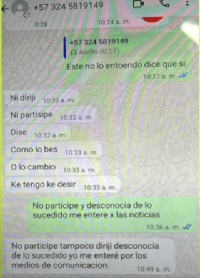 Chats entre 'Cuchillo' y su abogada. Foto: Panorama Chats entre 'Cuchillo' y su abogada. Foto: Panorama